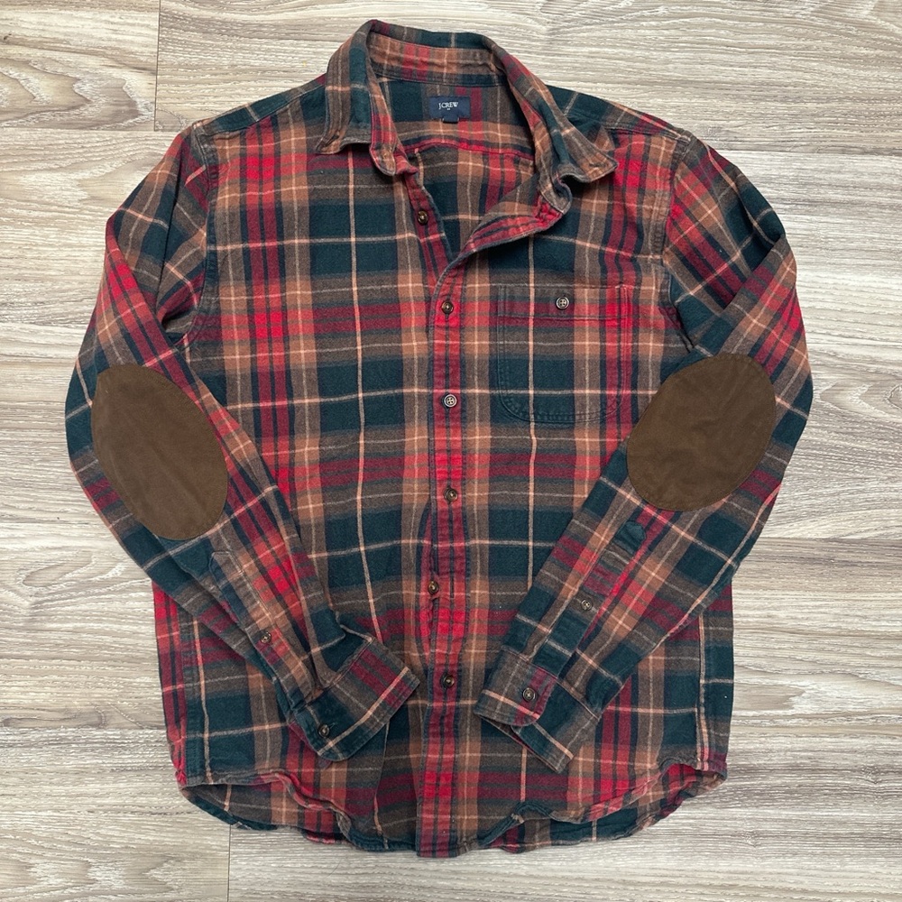 J. Crew Checkered Button-Down Heritage Flannel Cotton Shirt with Elbow Patches
